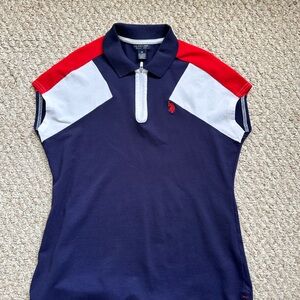 Polo assin Blue/red/white zip up shirt in the size Meduim